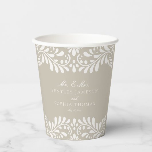 Gobelets En Papier Carrelage Talavera beige Espagne Mariage Fiesta (Recto)