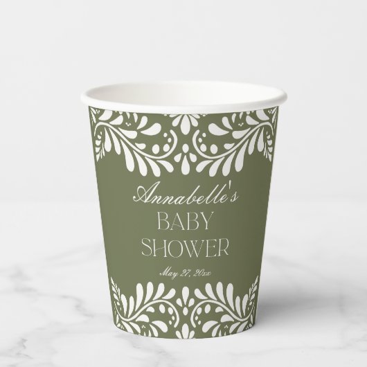 Gobelets En Papier Carrelage Talavera Vert Baby shower Fiesta espagno (Verso)