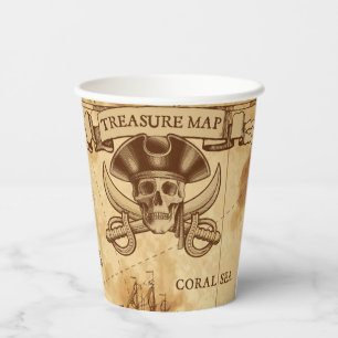 Gobelets En Papier Carte au trésor pirate crâne vintage pour fête d'a