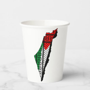 Gobelets En Papier Carte de Palestine avec drapeau et Motif Keffiyeg
