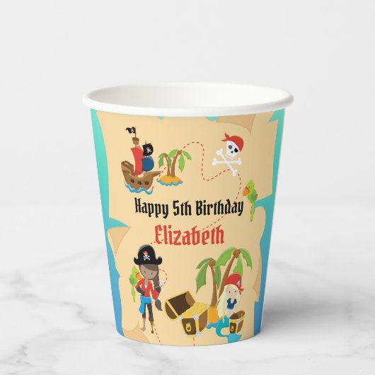 Gobelets En Papier Carte du trésor mignonne fille pirate fête d'anniv (Verso)