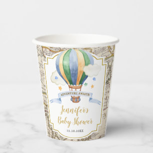 Gobelets En Papier Carte vintage Hot Air Balloon Adventure Baby showe