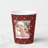 Gobelets En Papier Cartoon Santa Rudolph Funny Christmas Paper Cups (Recto)