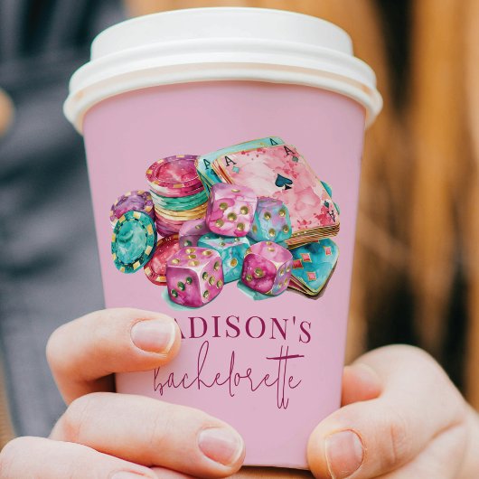 Gobelets En Papier Casino Bachelorette personnalisée Aquarelle rose