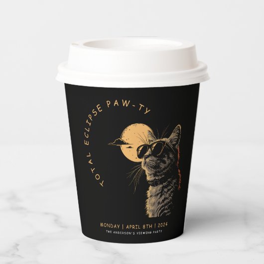 Gobelets En Papier Cat 2024 Total Solaire Eclipse Viewing Party Invi (Verso)