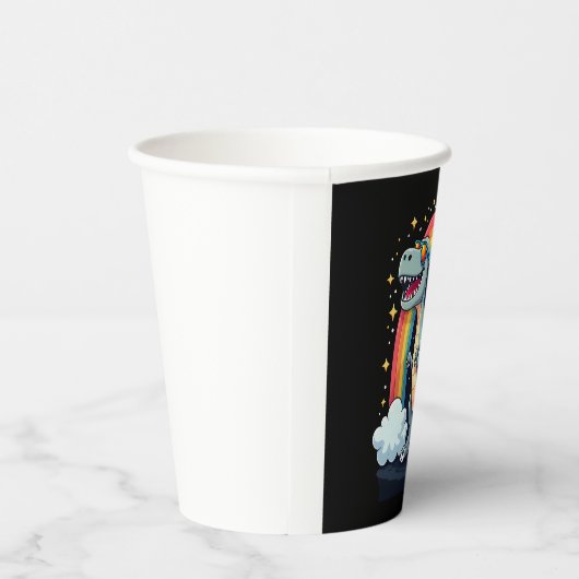 Gobelets En Papier Cat Riding Dinosaur T-Rex Kitten Rainbow Dino Funn (Droite)