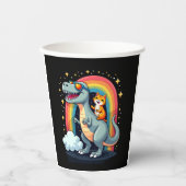 Gobelets En Papier Cat Riding Dinosaur T-Rex Kitten Rainbow Dino Funn (Recto)