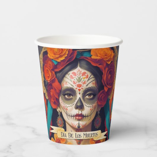 Gobelets En Papier Catrina Day Of Dead 1 Avec Texte (Verso)