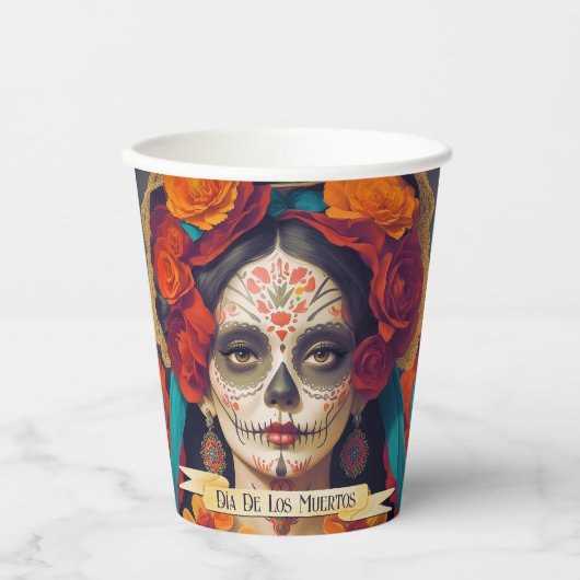 Gobelets En Papier Catrina Day Of Dead 1 Avec Texte (Recto)