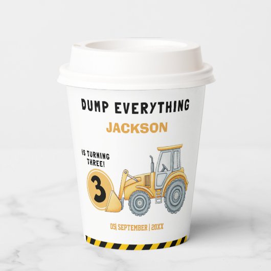 Gobelets En Papier "Caution: Party Ahead! Construction Birthday 3 (Verso)