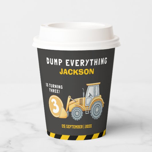 Gobelets En Papier "Caution: Party Ahead! Construction Birthday 3 (Verso)