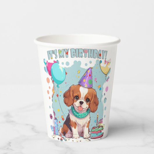 Gobelets En Papier Cavalier King Charles Pastel C'est mon anniversair (Verso)