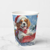 Gobelets En Papier Cavalier King Charles Spaniel Chien Sledge Noël (Verso)