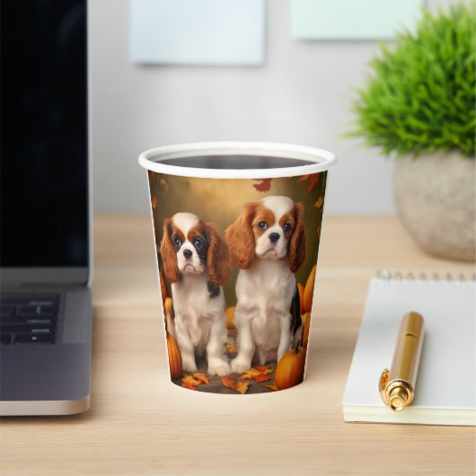 Gobelets En Papier Cavalier King Charles Spaniel Chiot Citrouille d'a (Insitu)