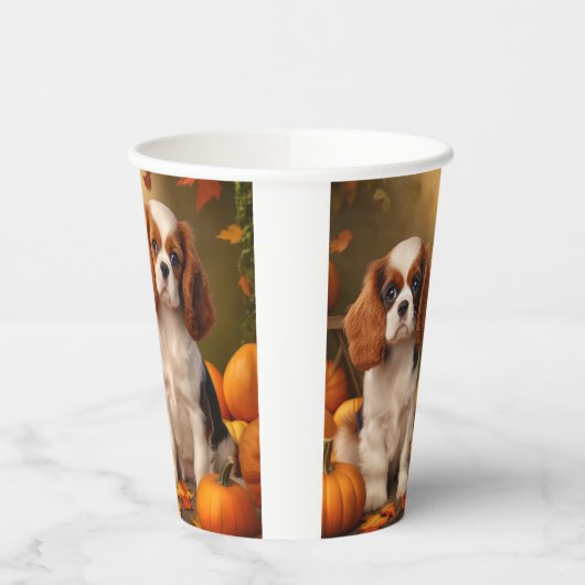 Gobelets En Papier Cavalier King Charles Spaniel Chiot Citrouille d'a (Gauche)
