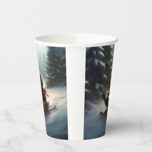 Gobelets En Papier Cavalier King Charles Spaniel neige de Noël (Gauche)