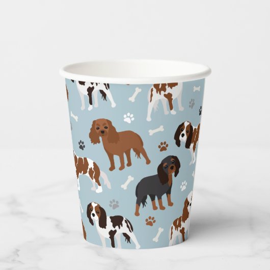 Gobelets En Papier Cavalier King Charles Spaniel Paws and Bones (Verso)