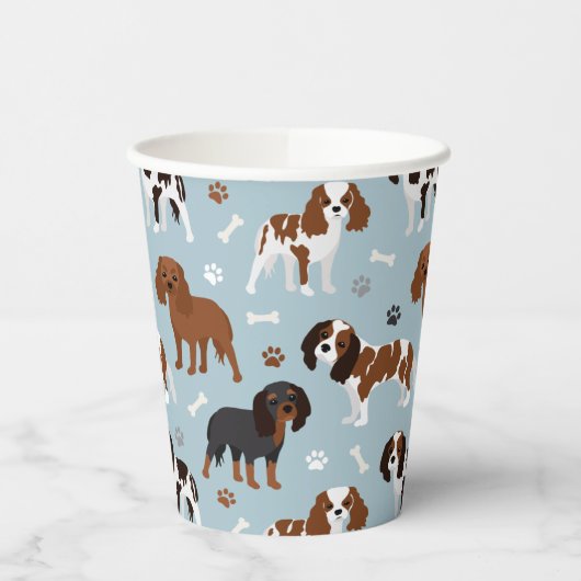 Gobelets En Papier Cavalier King Charles Spaniel Paws and Bones (Gauche)