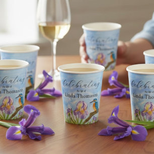Gobelets En Papier Célébration de la vie Martin-pêcheur Iris violets