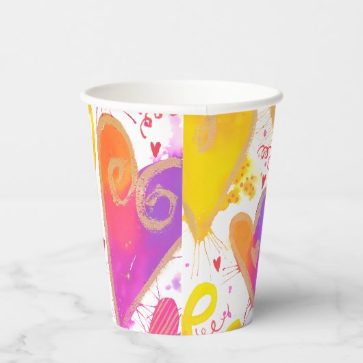 Gobelets En Papier Célébration De L'Amour Aquarelle Coeurs (Droite)