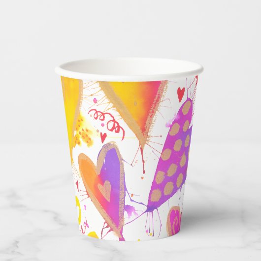 Gobelets En Papier Célébration De L'Amour Aquarelle Coeurs (Recto)