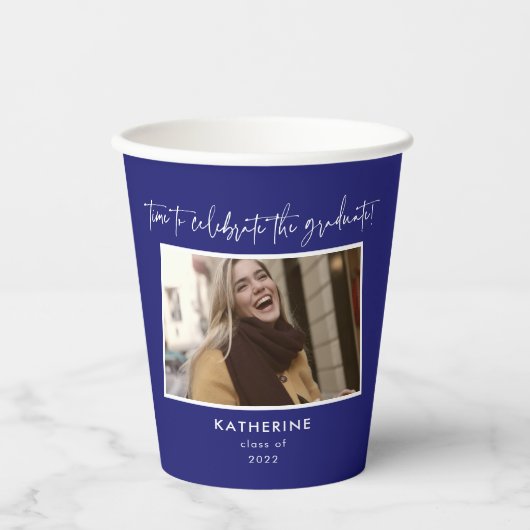 Gobelets En Papier Célébrez le Script bleu moderne (Recto)