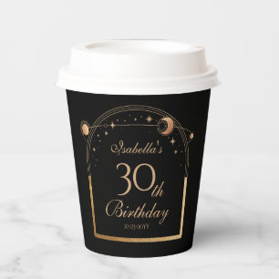 Gobelets En Papier Céleste Black Gold Sun Moon Stars 30e anniversaire