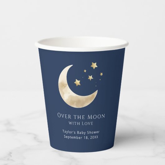 Gobelets En Papier Celestial Moon & Stars Over the Moon Baby Shower (Recto)