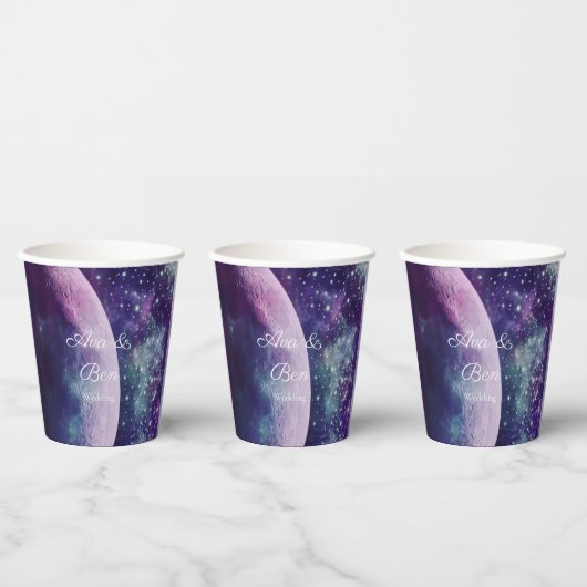 Gobelets En Papier Celestial Purple Galaxy Moon Wedding  (Multi)
