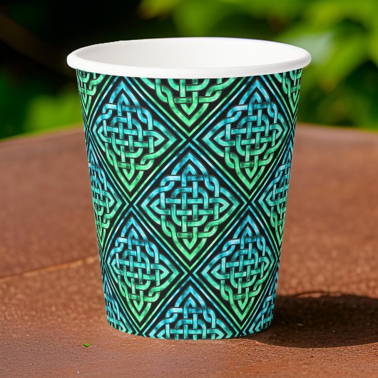Gobelets En Papier Celtic Knot Blue Green - Black Paper Cup