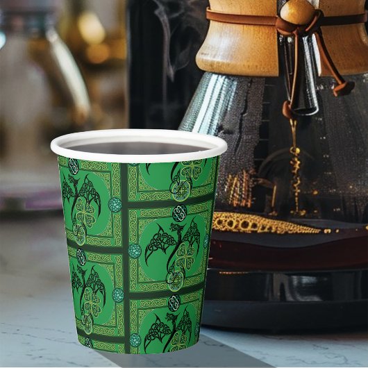 Gobelets En Papier Celtique irlandais de dragon vert