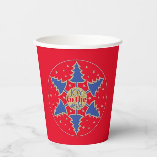 Gobelets En Papier Cercle de Noël des Arbres Bleus (Recto)