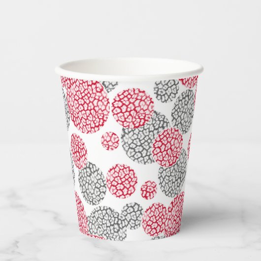 Gobelets En Papier Cercles avec imprimé léopard gris et rouge (Recto)