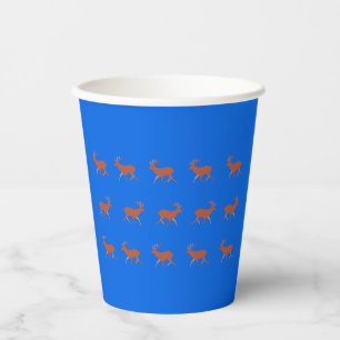 Gobelets En Papier Cerf Brun Marchant Motif Festif Bleu