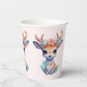 Gobelets En Papier Cerf de Bébé mignon avec Antlers et Fleurs (Verso)