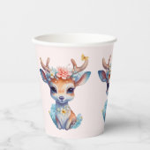 Gobelets En Papier Cerf de Bébé mignon avec Antlers et Fleurs (Recto)