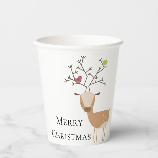 Gobelets En Papier Cerf de Noël aux oiseaux (Recto)