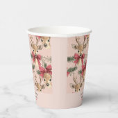 Gobelets En Papier Cerf mignon avec Bow rouge | Noël rose (Droite)