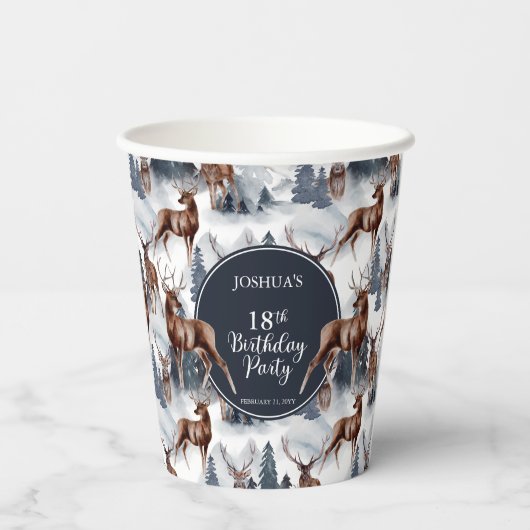 Gobelets En Papier Cerf rustique Woodsy | Forêt 18ème anniversaire Pa (Verso)
