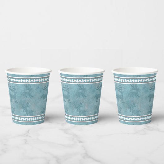Gobelets En Papier Cerfs et pins du sud-ouest Design Bleu (Multi)