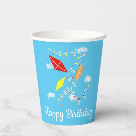 Gobelets En Papier Cerfs-volants dans Blue Sky Anniversaire de enfant (Verso)