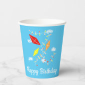 Gobelets En Papier Cerfs-volants dans Blue Sky Anniversaire de enfant (Recto)