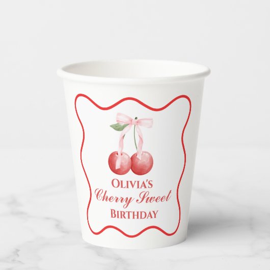 Gobelets En Papier Cerise Douce anniversaire Ruban Rose Gingham (Recto)