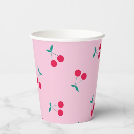 Gobelets En Papier Cerise esthétique Cerises Motif Pastel Pink (Verso)