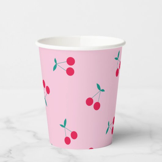 Gobelets En Papier Cerise esthétique Cerises Motif Pastel Pink (Gauche)