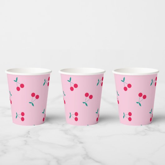Gobelets En Papier Cerise esthétique Cerises Motif Pastel Pink (Multi)