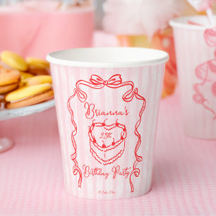 Gobelets En Papier Cerise gâteau rose coquette arc fête d'anniversair