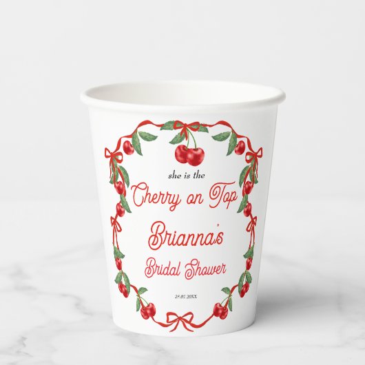 Gobelets En Papier Cerise sur le haut du ruban coquette douche nuptia (Verso)