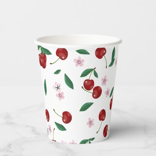 Gobelets En Papier Cerises rouges botaniques Verdure & Fleurs de ceri (Verso)