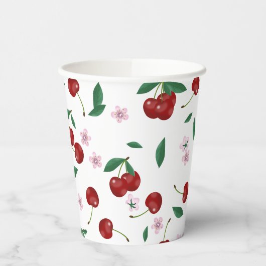 Gobelets En Papier Cerises rouges botaniques Verdure & Fleurs de ceri (Gauche)